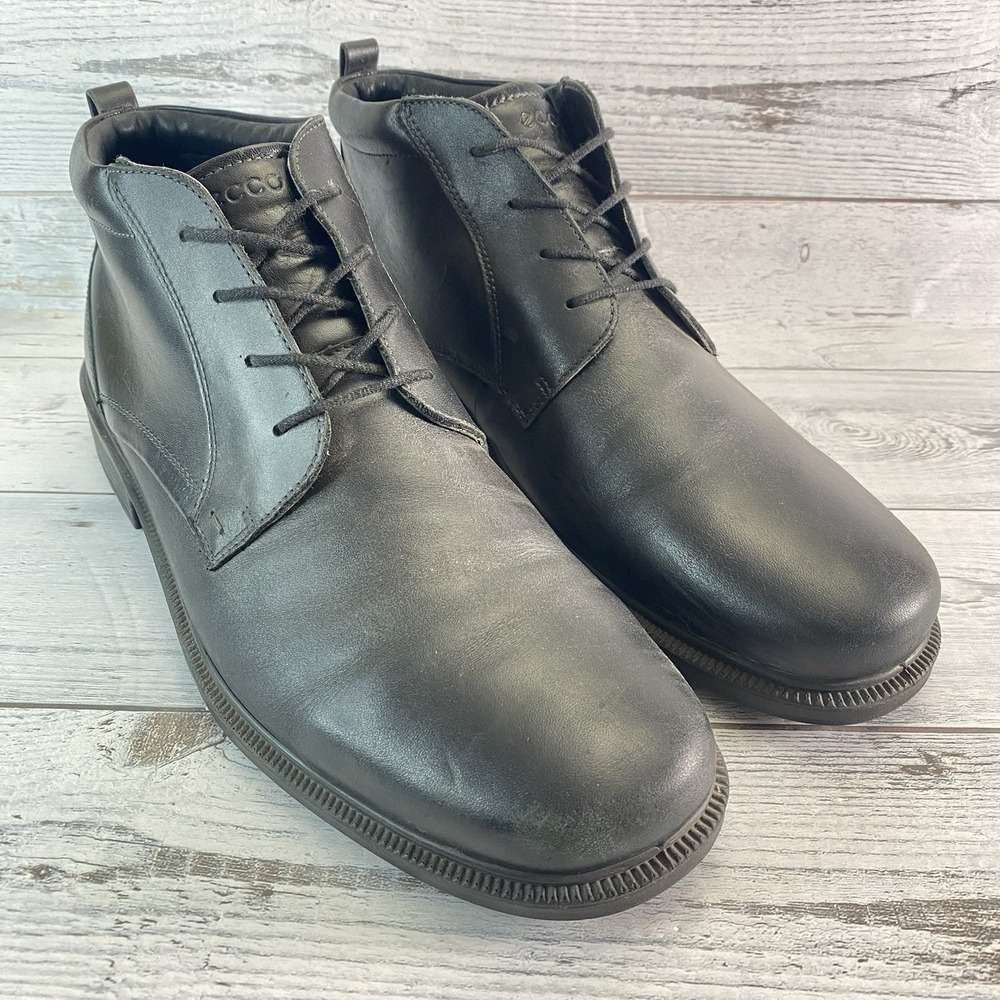 Ecco Chukka Boots Mens 12 Black Leather GTX Waterproof Classic Casual Shoes EU46